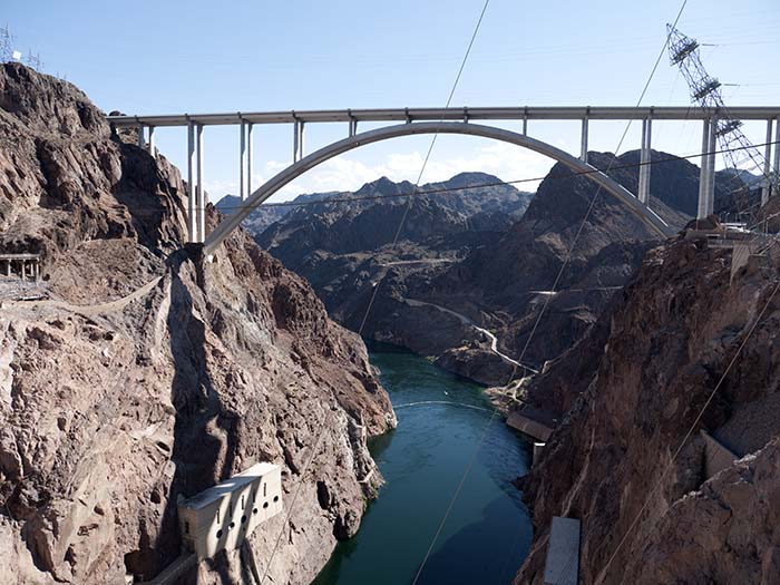 he Colorado River leaving the dam